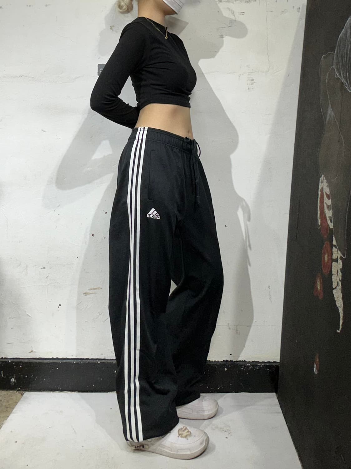 아디다스 와이드 블랙 화이트 삼선 스몰 로고 추리닝 바지 트레이닝 팬츠 상품이미지1