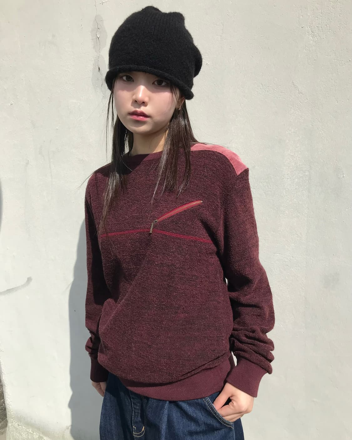 버건디 지퍼 포켓 티셔츠 상품이미지2