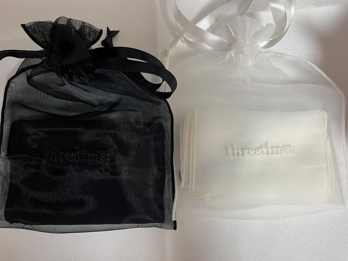 쓰리타임즈 쉬폰 머플러 블랙 화이트 상품이미지1