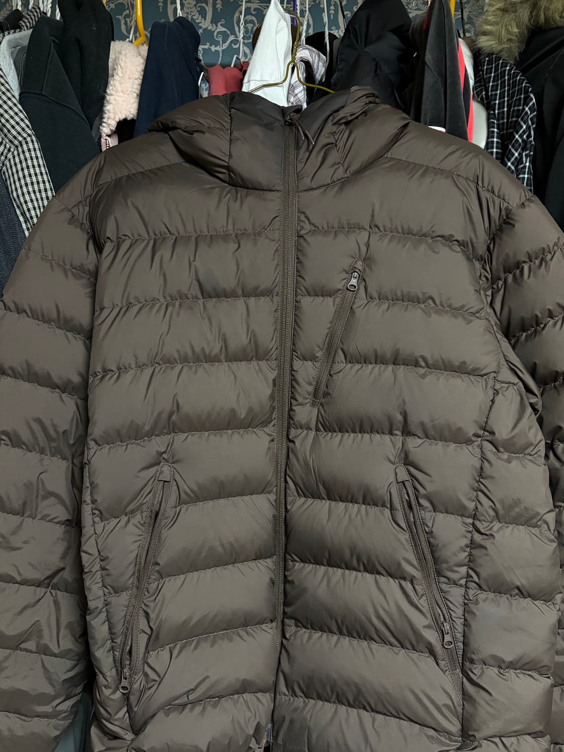 무탠다드 시티 레저 후디드 라이트 다운 재킷 경량패딩 L (브라운) 상품이미지1