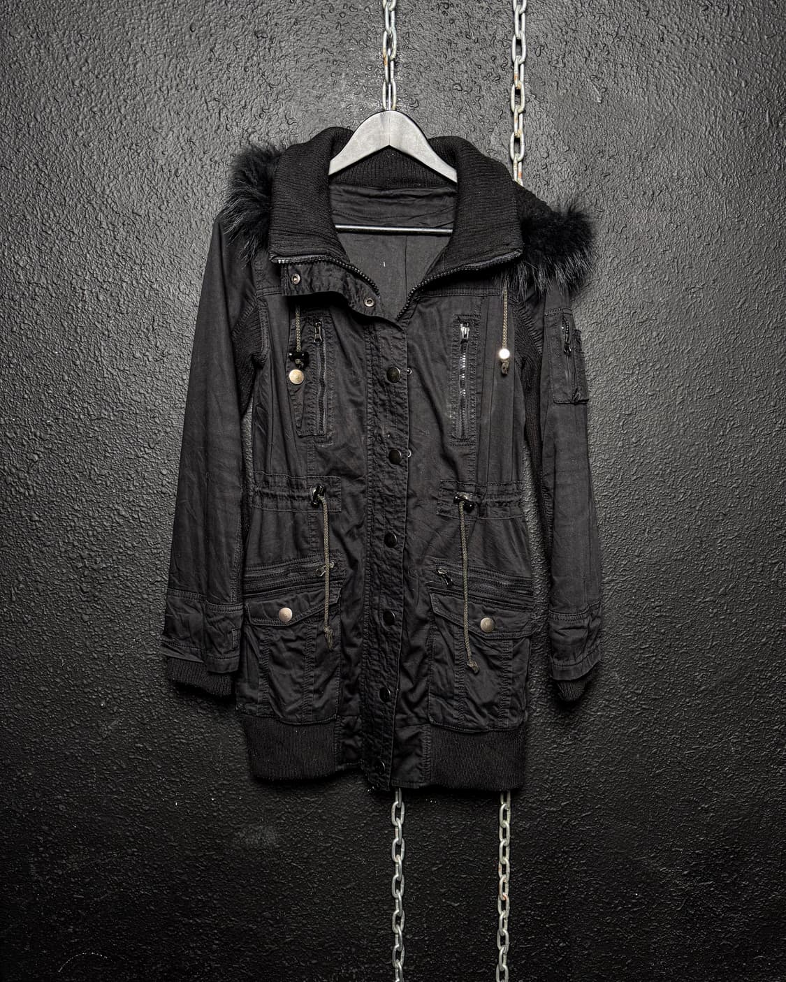 Fur Hooded Black Field Jacket 상품이미지6