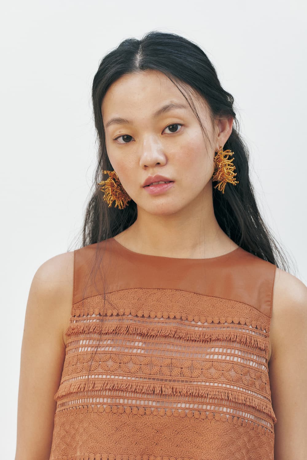 [s] KUME 쿠메 프린지 레이스 보헤미안 에스닉 민소매 나시 탑 상품이미지6