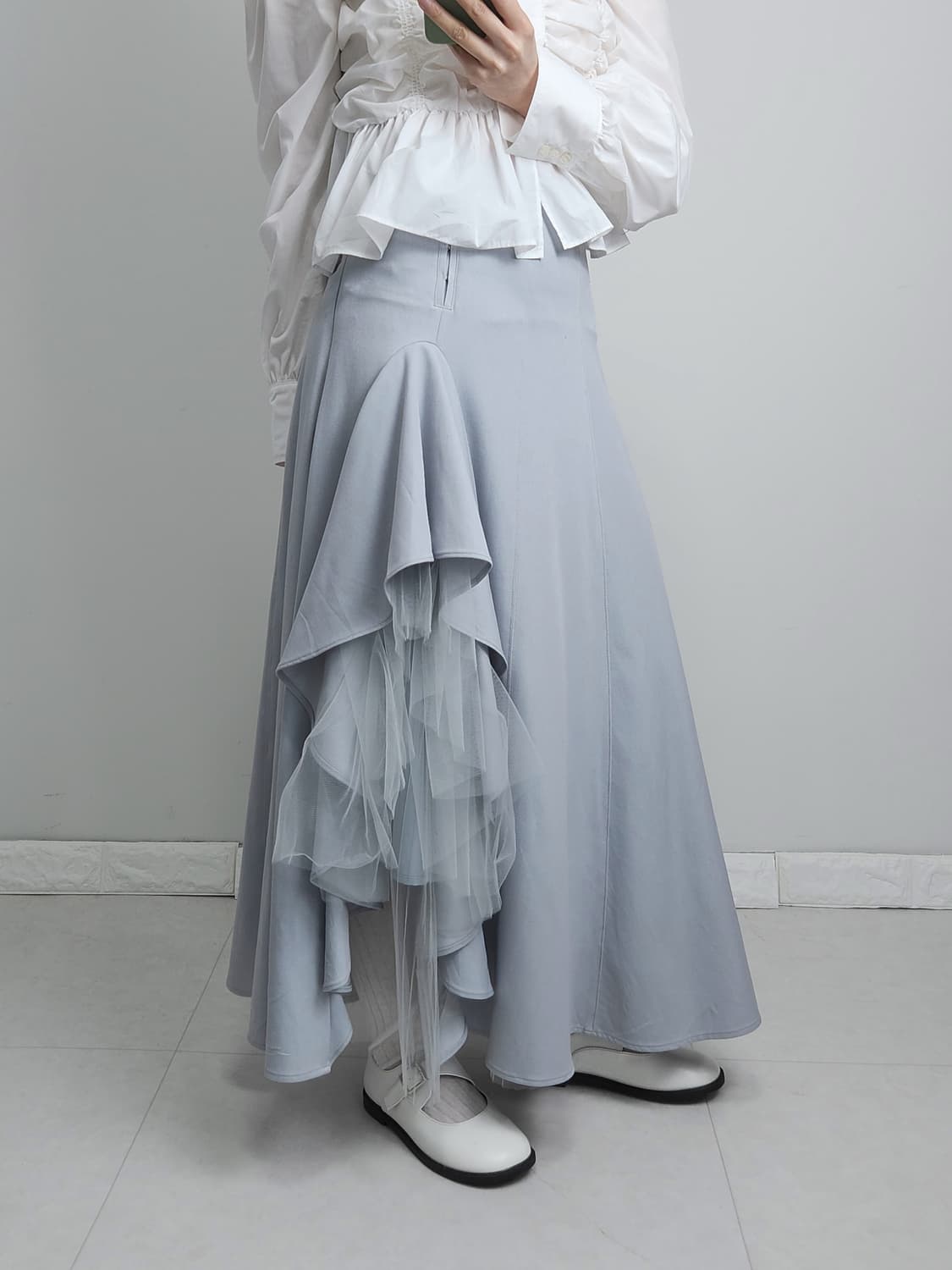 프릴 샤 롱 스커트 상품이미지2