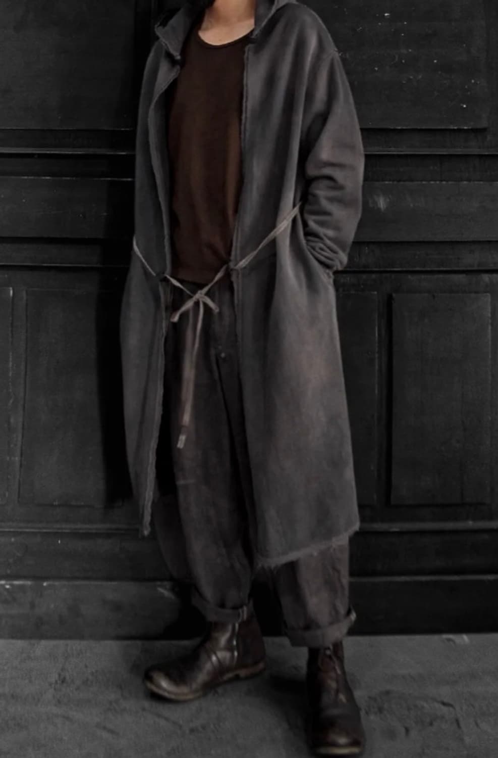 Lun Peng 카키시부 염색 후드 코트 상품이미지1