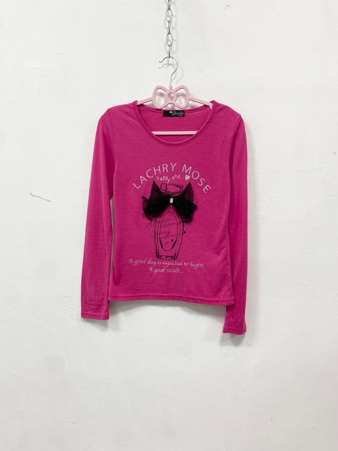 [SOSPITO] 갸루 도트 리본 핑크 롱슬리브 상품이미지4