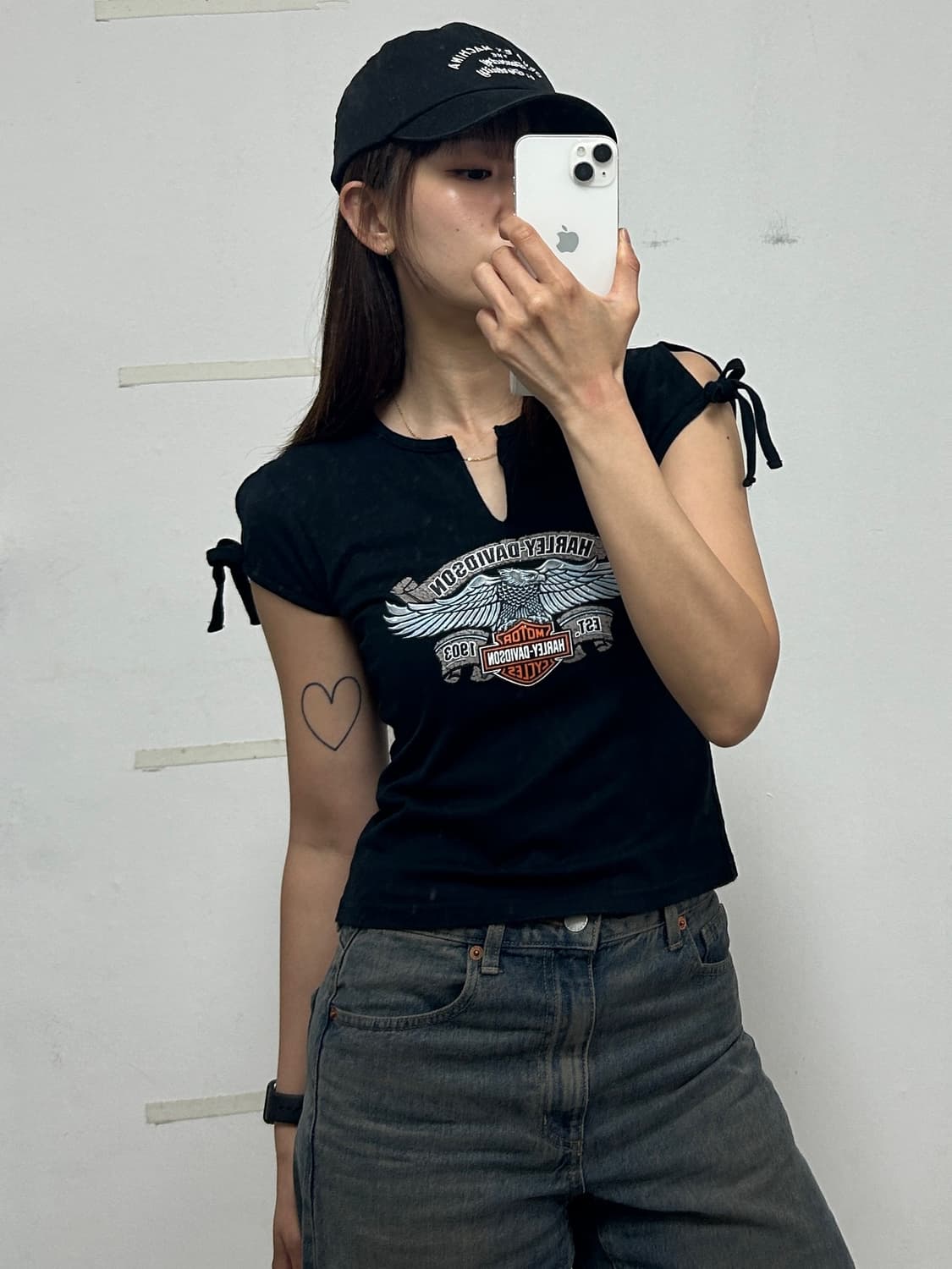 할리 데이비슨 빈티지 그래픽 크롭 티셔츠 네이비 상품이미지1