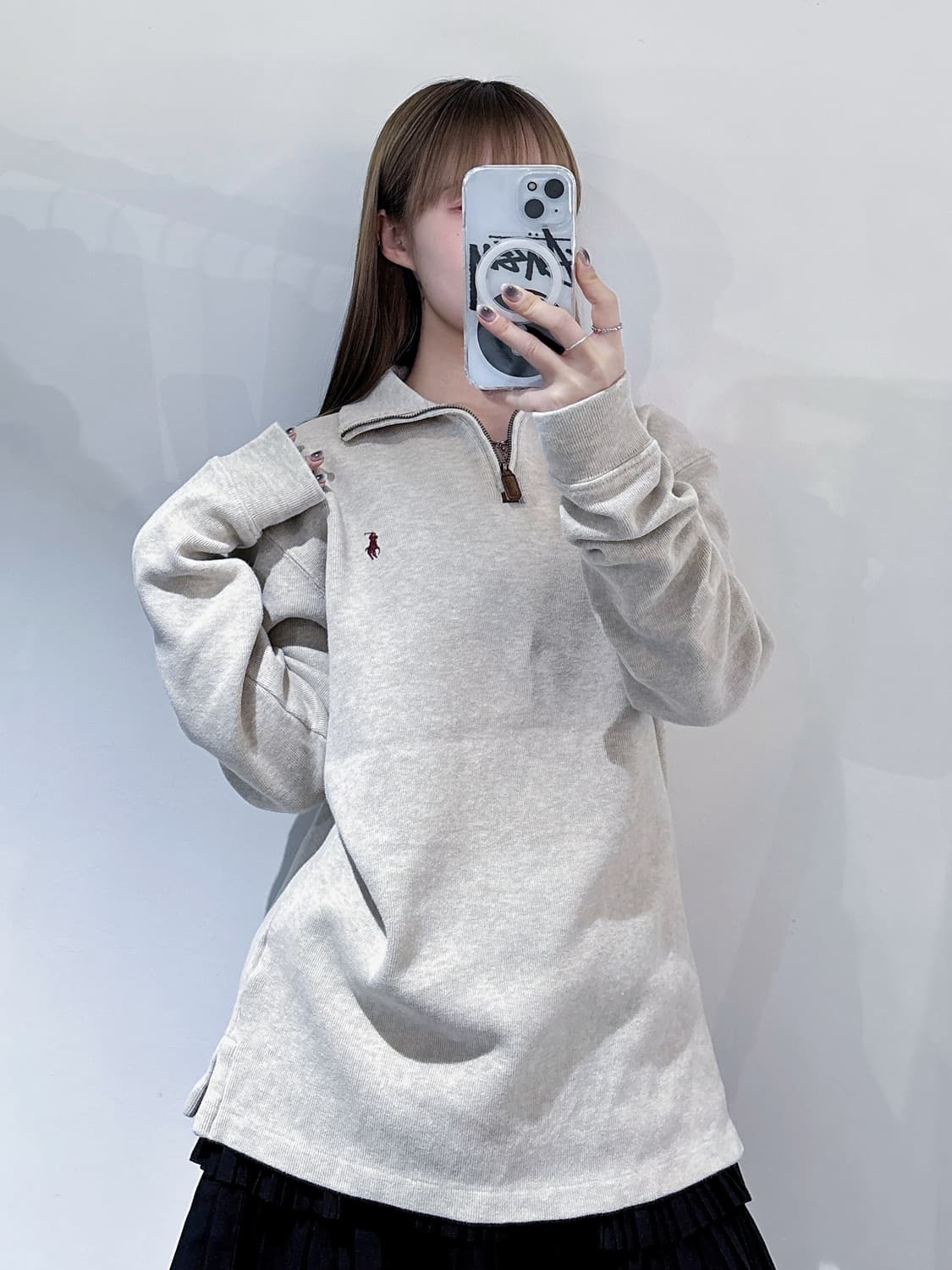 폴로랄프로렌 베이지 포니 니트 반집업 상품이미지1