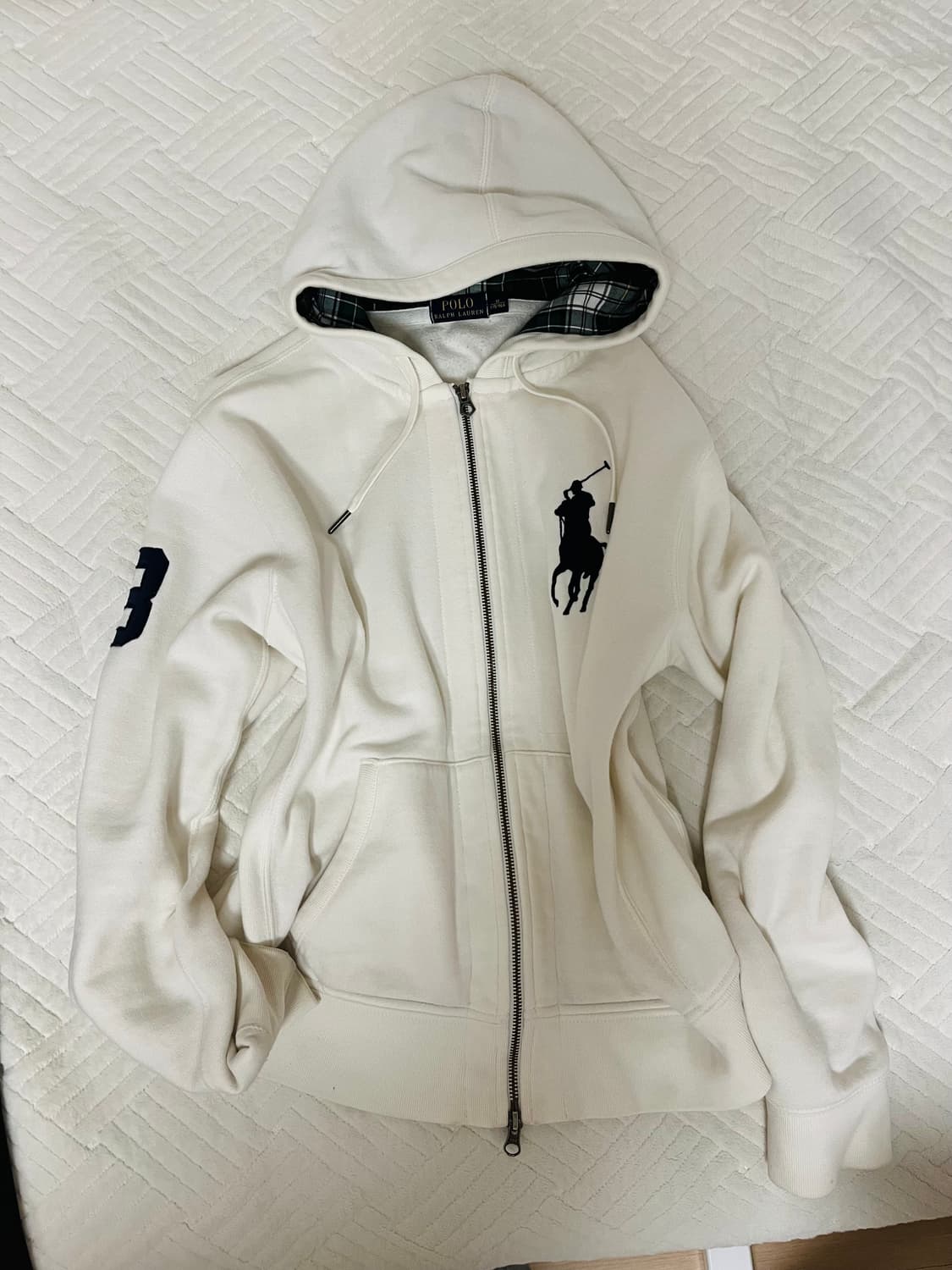 폴로 빅포니 후드 집업 체크 화이트 상품이미지1