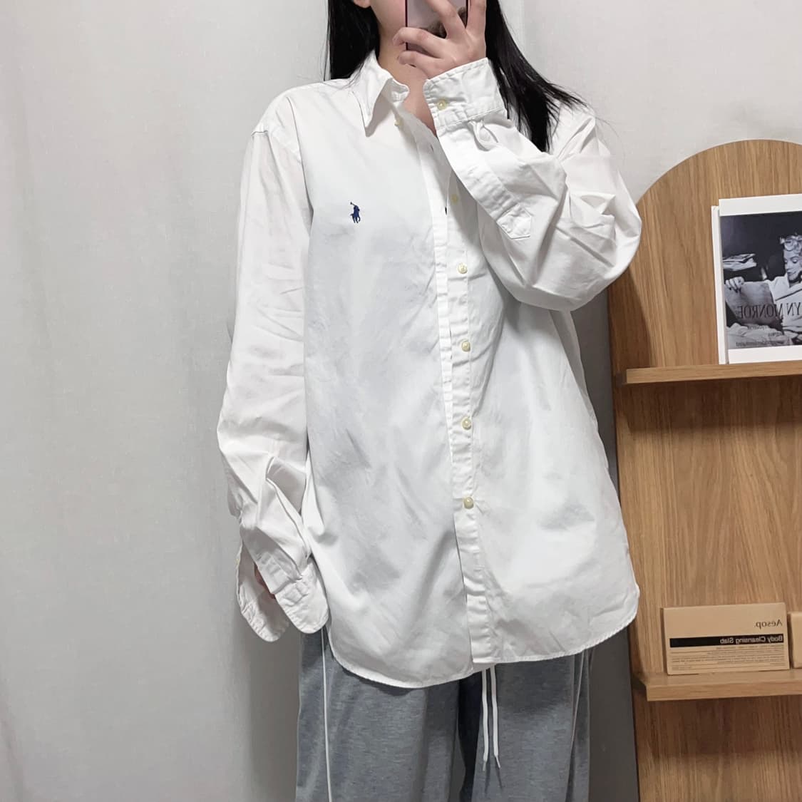 [정품] 폴로 화이트 / 네이비포니 솔리드 셔츠 [ 16 ] 상품이미지2