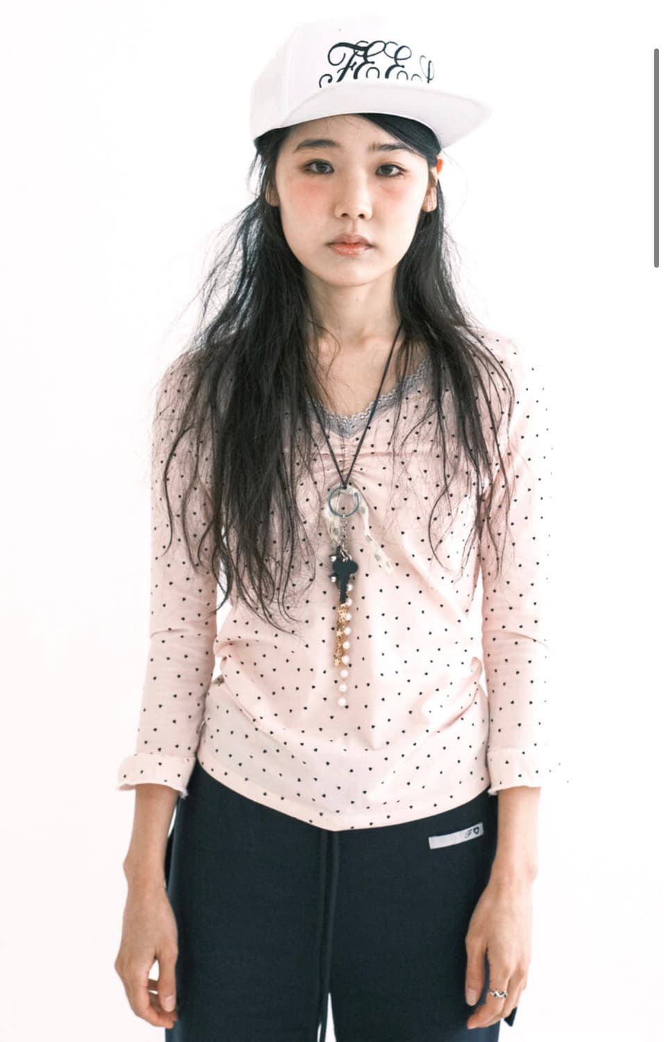 샵페어리 미니 하트 레이스 탑 핑크 상품이미지1