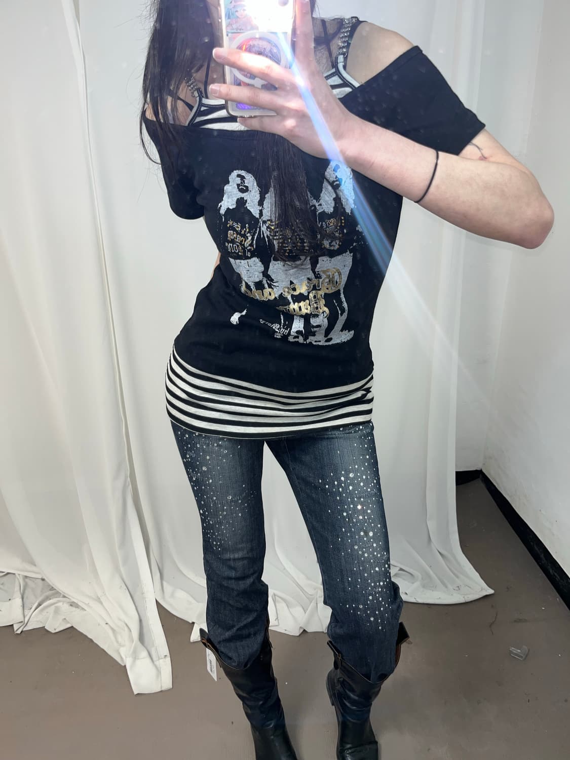 00‘s 스트라이프 레이어드 프린팅 티셔츠 상품이미지5