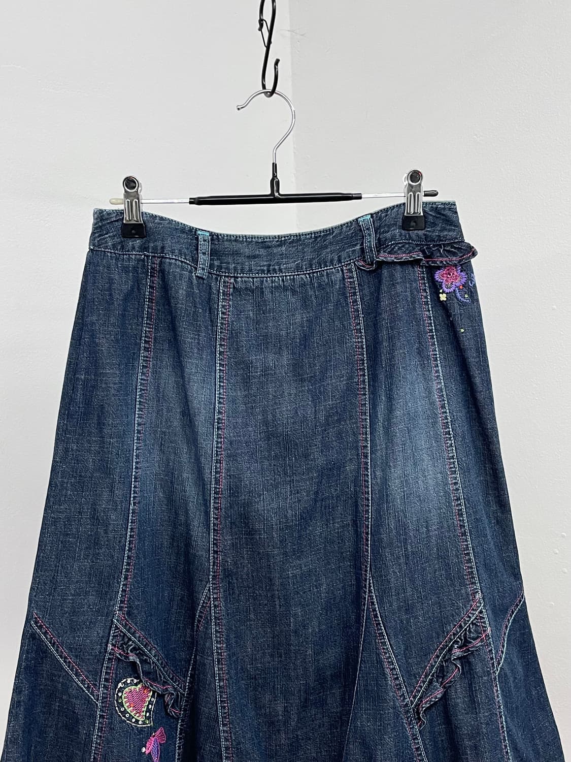 키치 자수 프릴 데님 스커트 상품이미지6