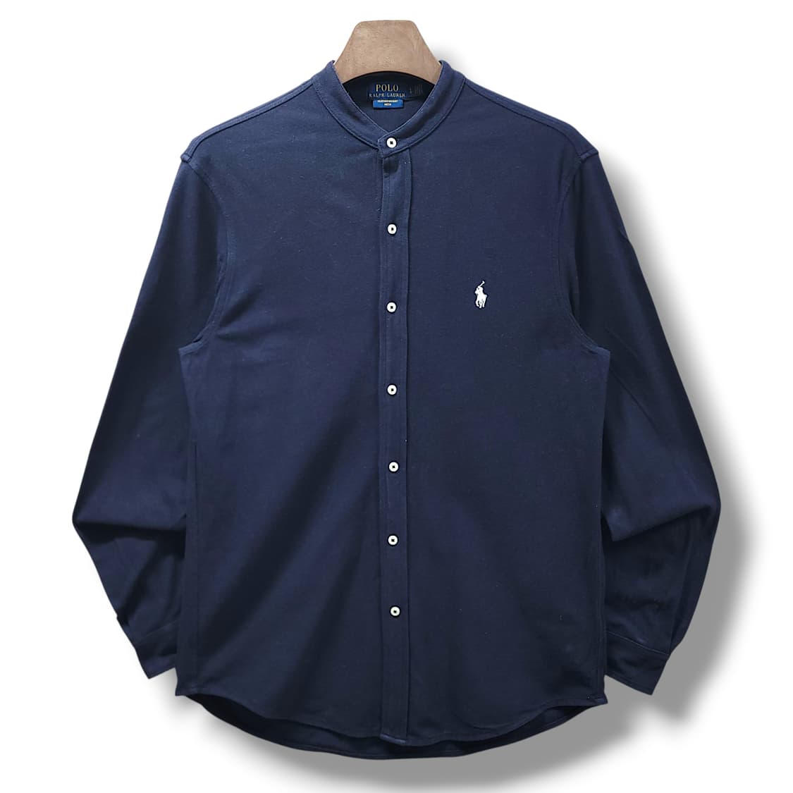 [L] 폴로 네이비 페더웨이트 메시 헨리넥 긴팔셔츠 상품이미지1