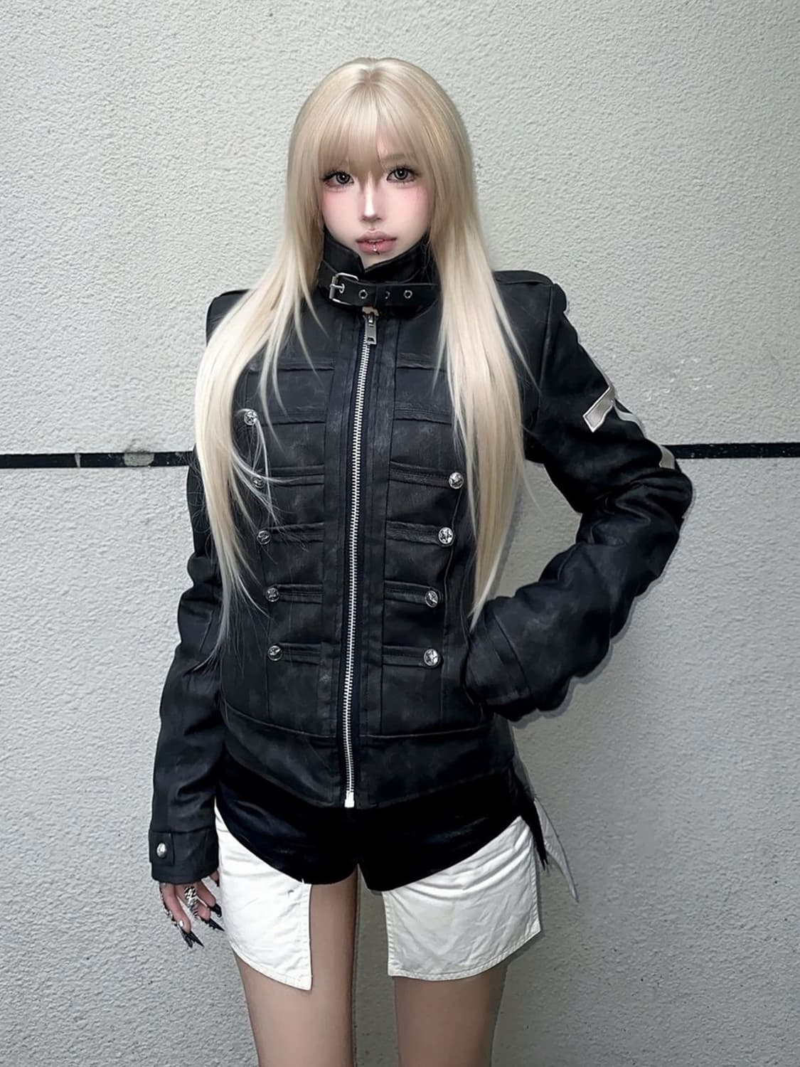 크로스 레더 바이커 자켓 상품이미지1