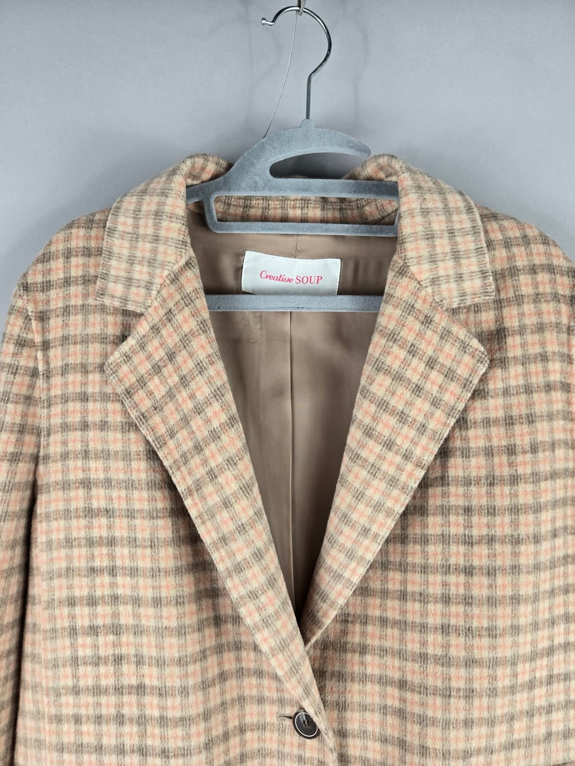 [무료배송]숲 66 여성 울 혼방 체크 핸드메이드 하프 코트 상품이미지2