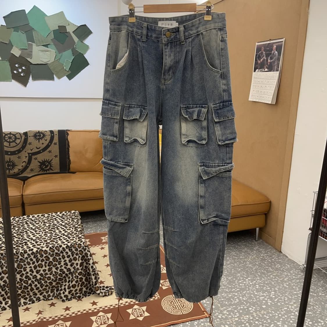 빈티지 올드스쿨 멀티포켓 데님 스트링 조거 카고팬츠 L C08915 상품이미지3