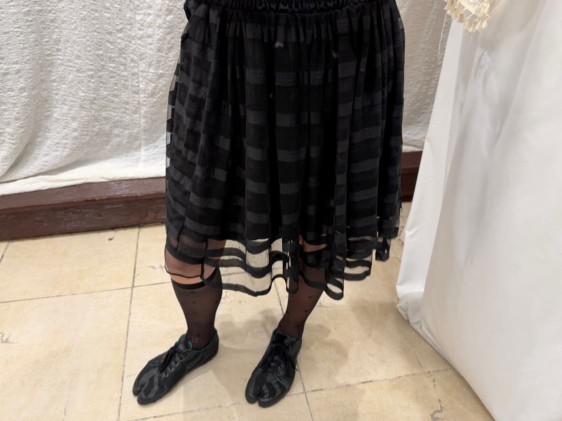 Black sheer stripe midi skirt 상품이미지2