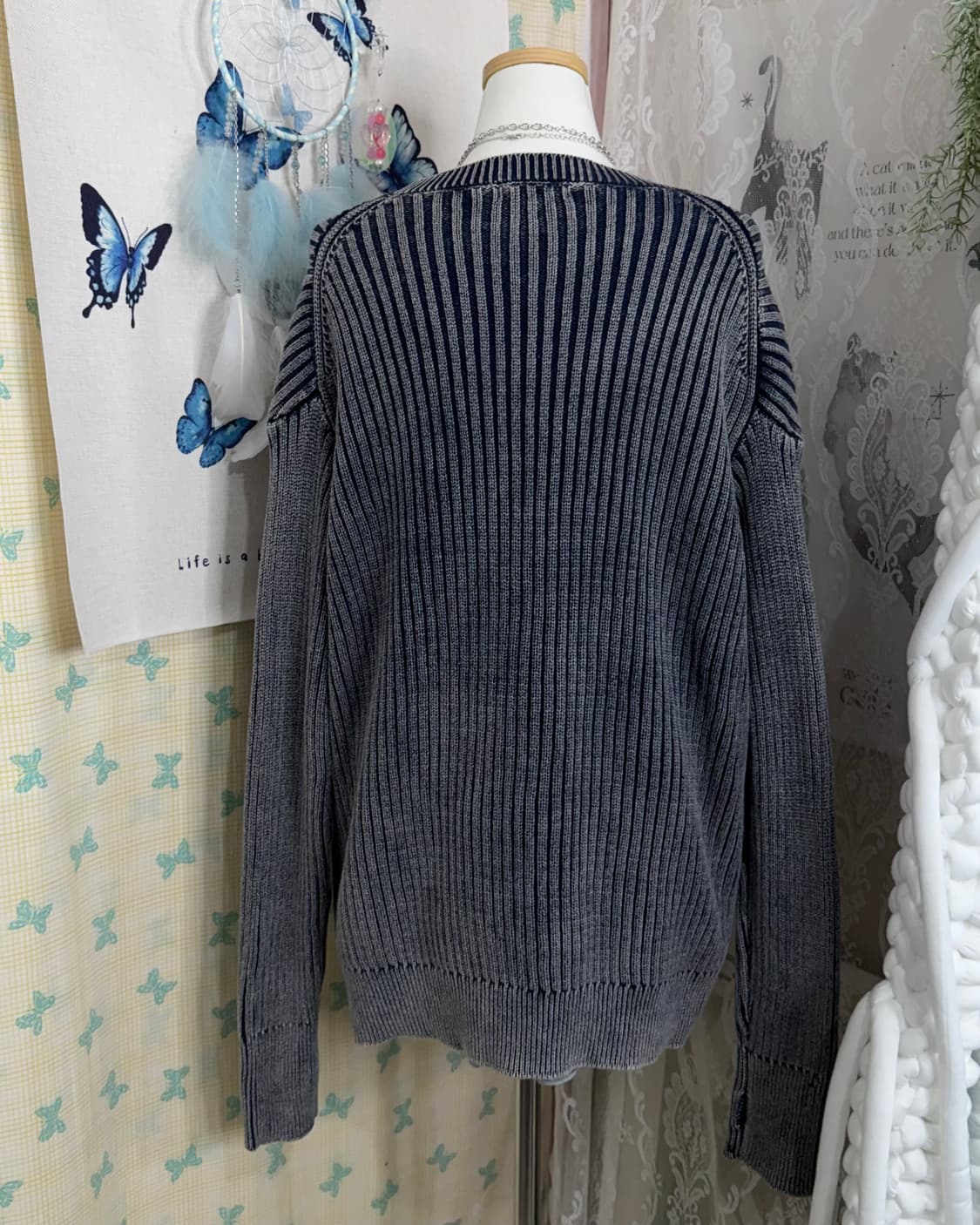 블루 그레이 워머 골지 니트 상품이미지5