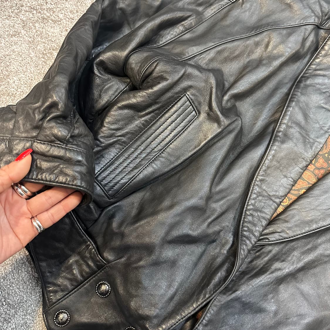 빈티지 퍼 트리밍 양가죽 봄버 자켓L 상품이미지4