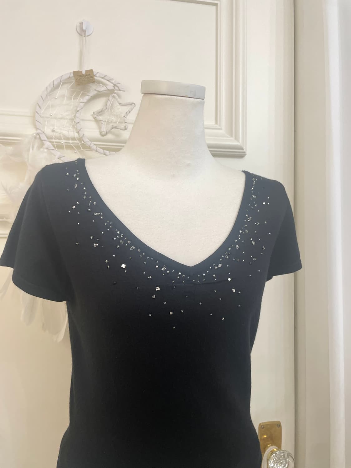 EF-DE black v-neck beads point knit top 상품이미지5