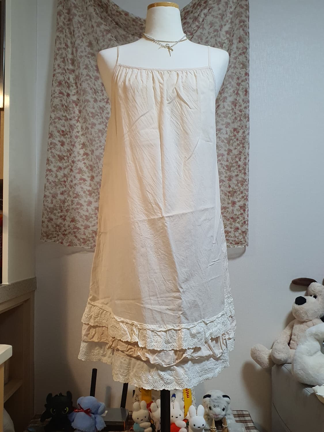 [모리걸] 레이스 롱 슬립 원피스 아이보리 상품이미지2