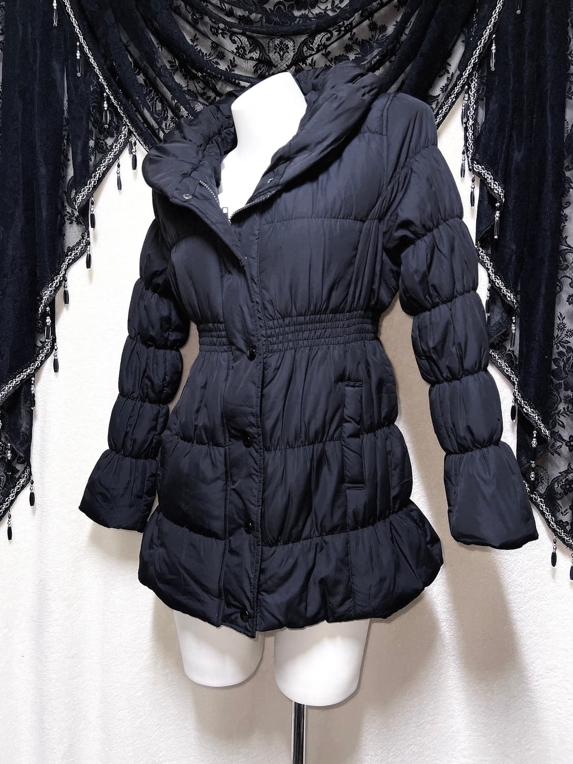 오네갸루 로맨틱고딕 고스펑크 페미닌 블랙 셔링 패딩 점퍼 핀터 시부야 상품이미지4