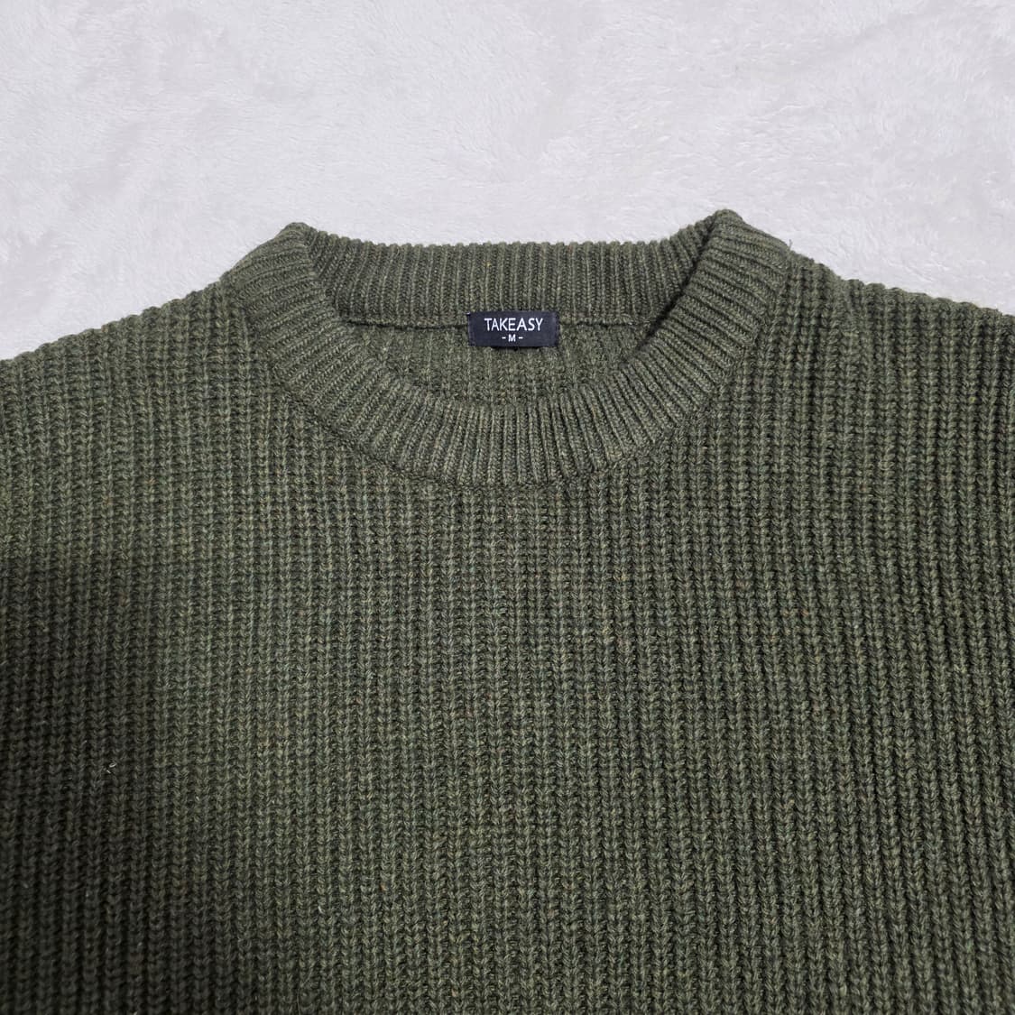 (M)테이크이지 울 크루넥 오버 니트 카키 상품이미지2