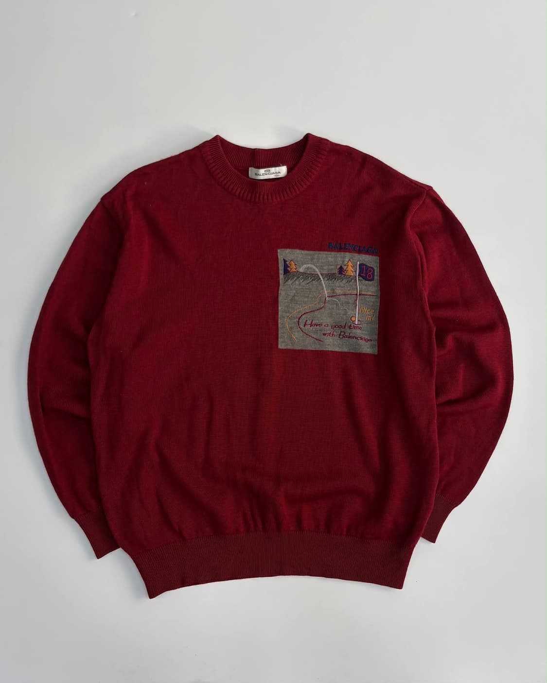 [100] 발렌시아가 레드 홀인원 스퀘어 크루넥 니트 스웨터 상품이미지1