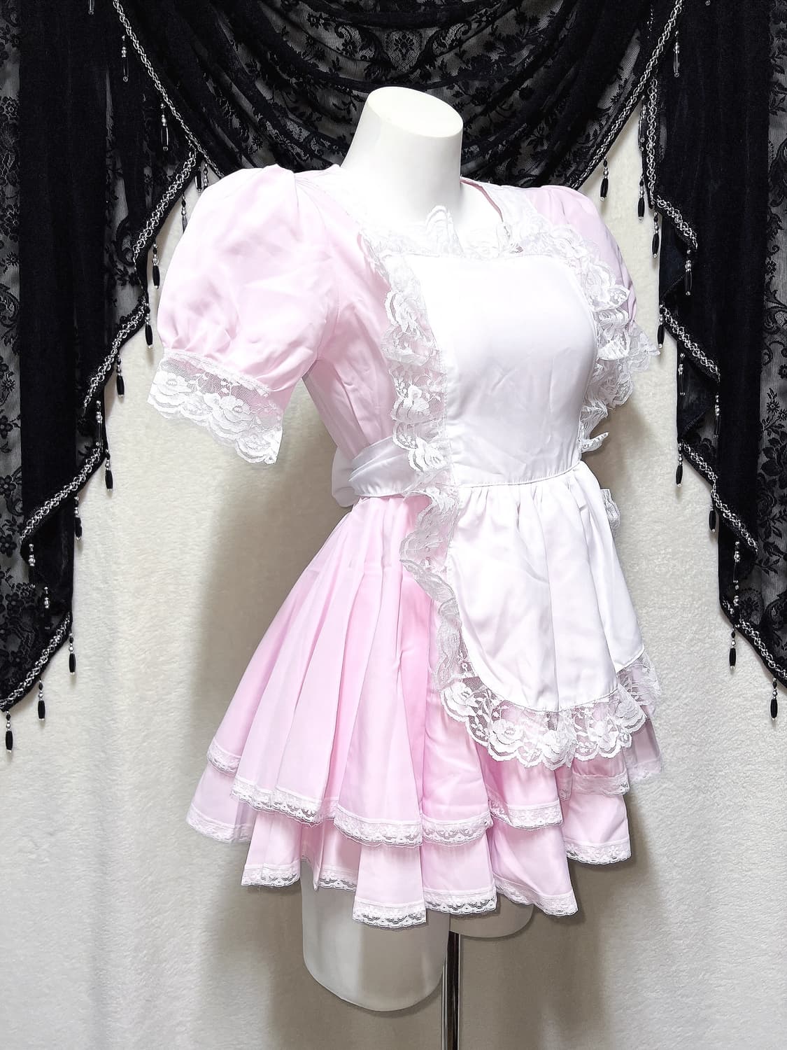 핑크 엔젤 로리타 메이드복 프릴레이스 양산형 드레스 원피스 코스튬 지하돌 상품이미지1