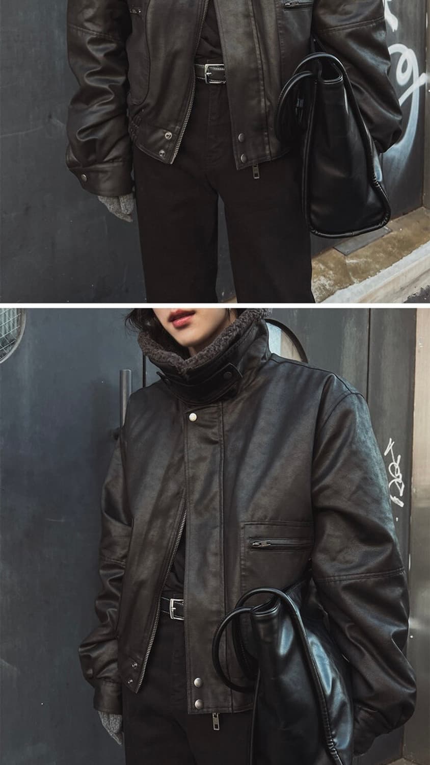 로우칸 크랙 숏 무스탕 블랙 상품이미지3