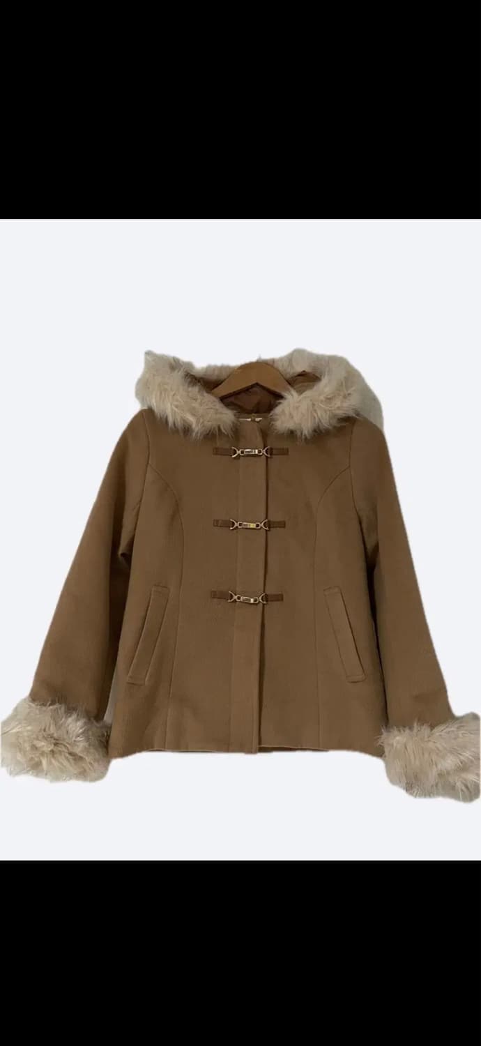 🦙[일본 빈티지] 베이지 털 후드 숏코트🧥 상품이미지1