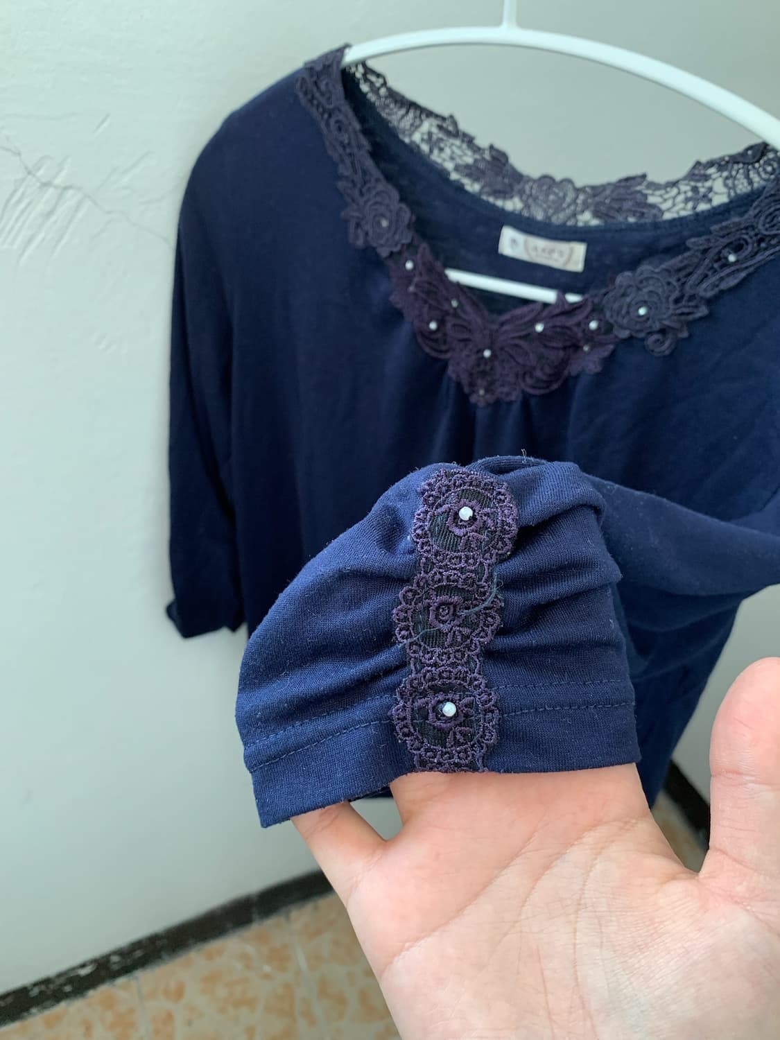 브이넥 레이스 7부 티셔츠  상품이미지2