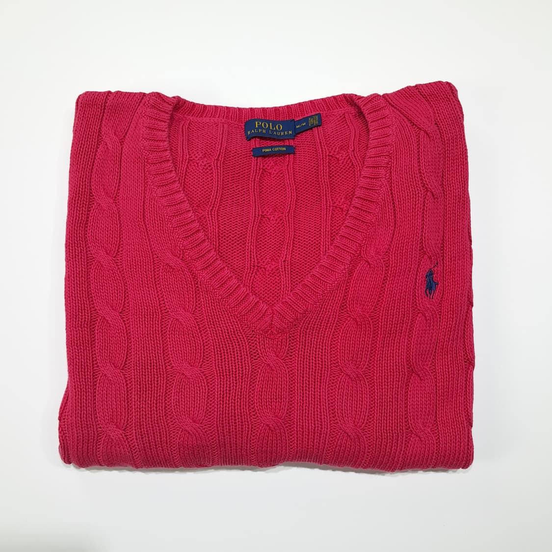 CL157 폴로 피마코튼 케이블 핑크 브이넥 니트 스웨터 상품이미지9