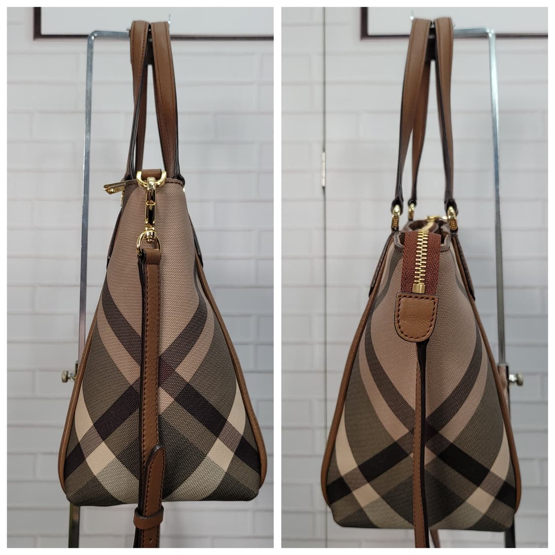닥스 브라운 체크 가죽 숄더백 토트백 가방 새상품급 상품이미지5