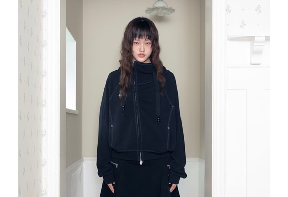 허그유어스킨 하이넥 후드집업 블랙 상품이미지5