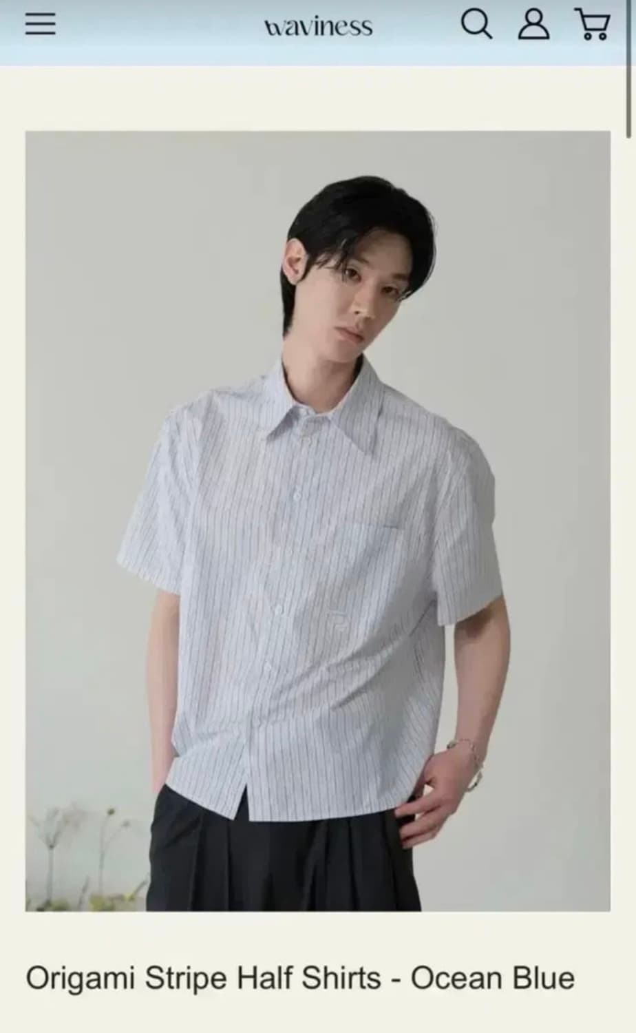 (최종가격) 웨이비니스 오리가미 스트라이프 하프 셔츠 오션 블루 상품이미지1