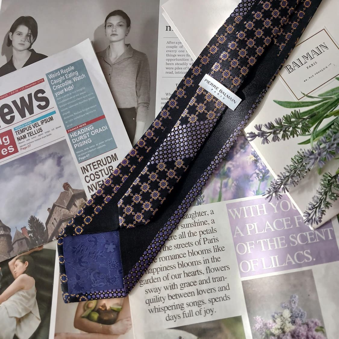 피에르 발망 실크 블랙 기하 패턴 넥타이 9.2cm A+등급 A19361 상품이미지6