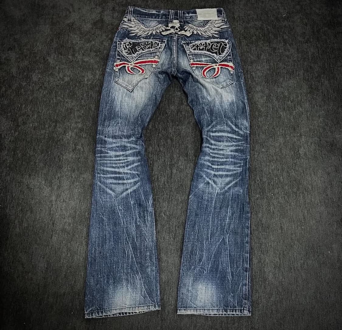 Red pepper OO's skull embroider denim 상품이미지1