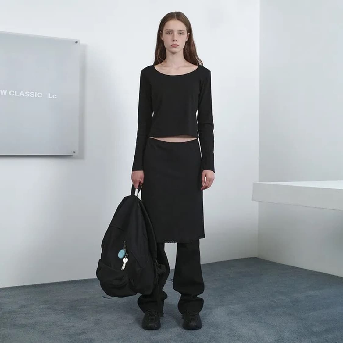 로우클래식 오가닉 실켓 스쿱넥 티셔츠 - 블랙 M 상품이미지1