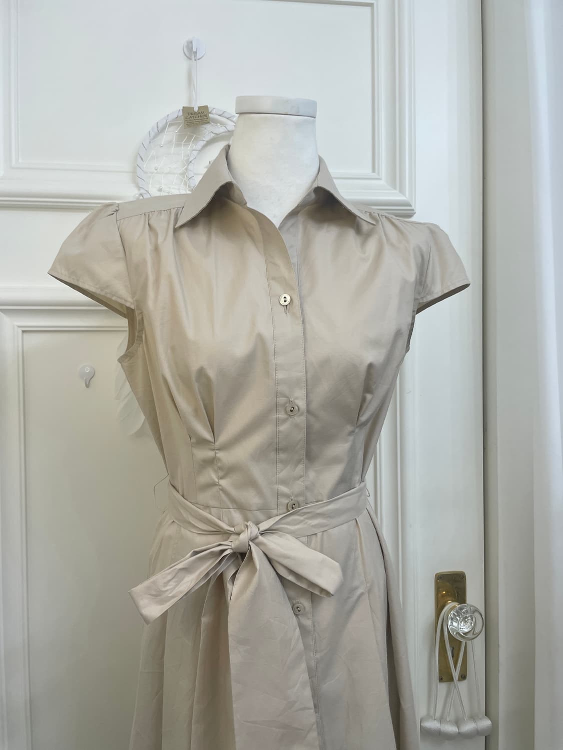 beige shirring pleats french sleeve belt 상품이미지5