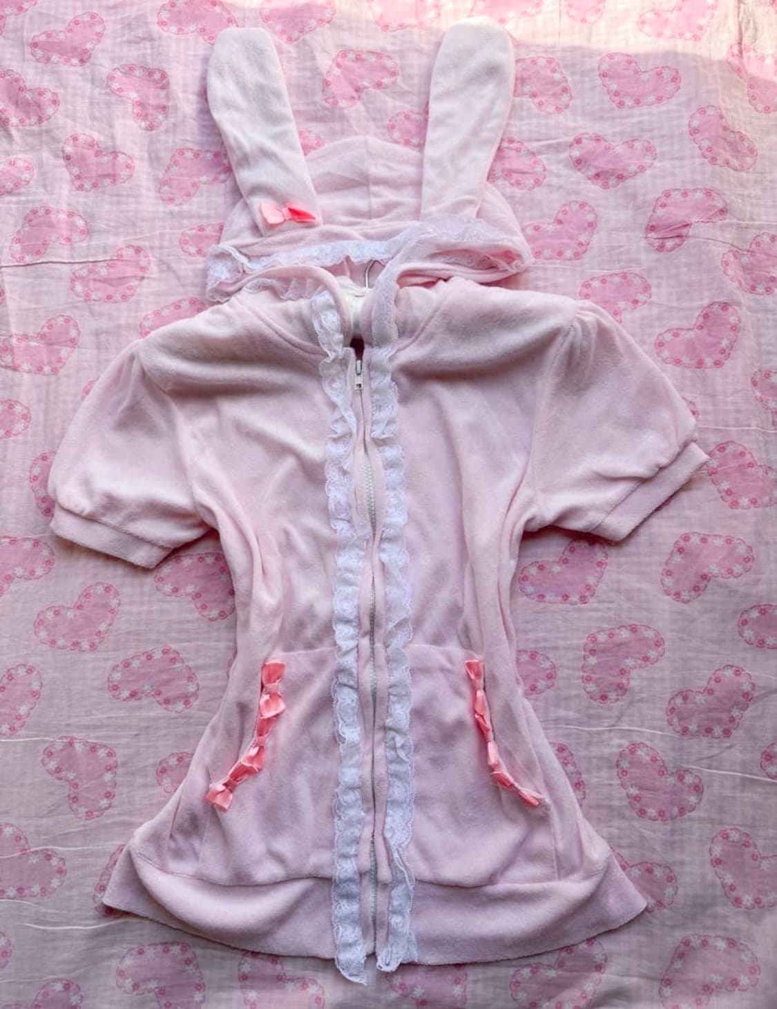 Sugar doll 히메갸루 슈가돌 토끼 리본 반팔 후드집업 세트 셋업 상품이미지1