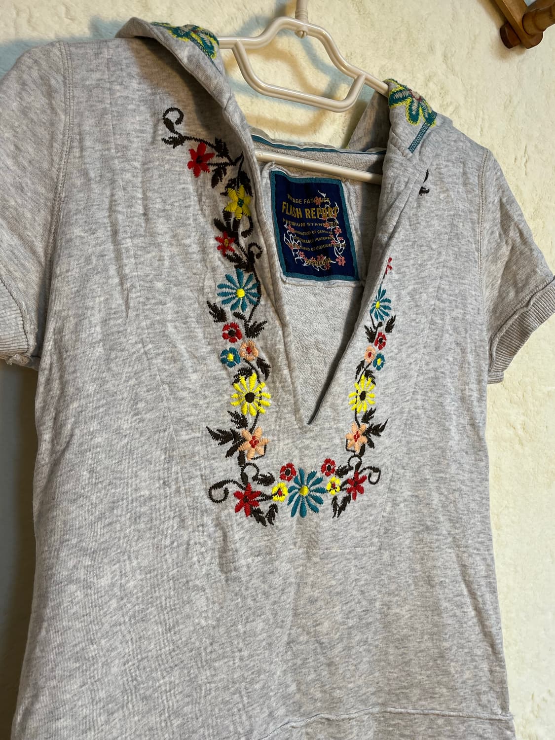 빈티지 히피 자수 후드 반팔 원피스 상품이미지3