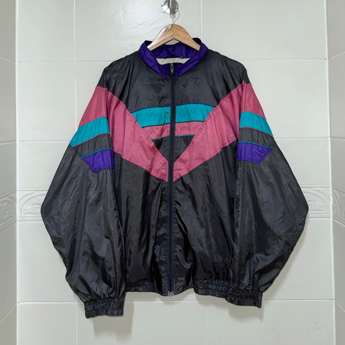 80s 레트로 컬러블록 윈드브레이커 (2XL)   상품이미지2