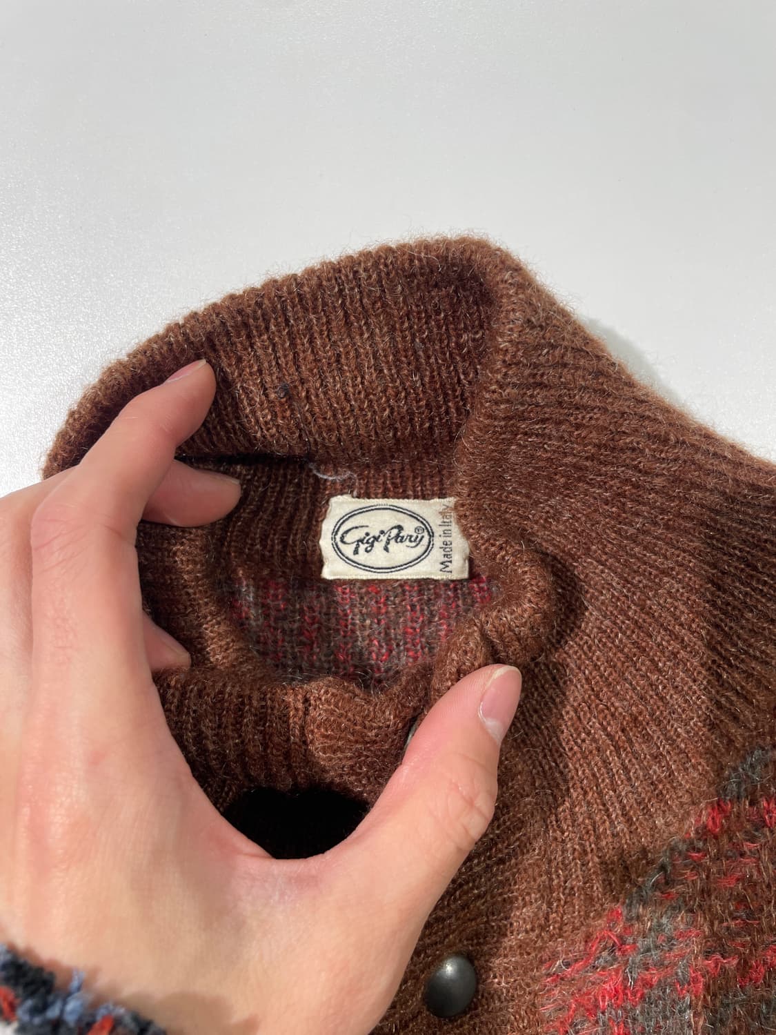 빈티지 레드 클레이 레더 패치 체크 울 자켓 상품이미지7