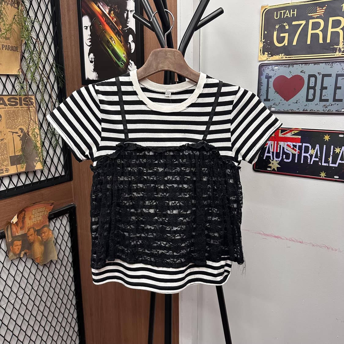 Black Striped Bustier T-Shirt 상품이미지1