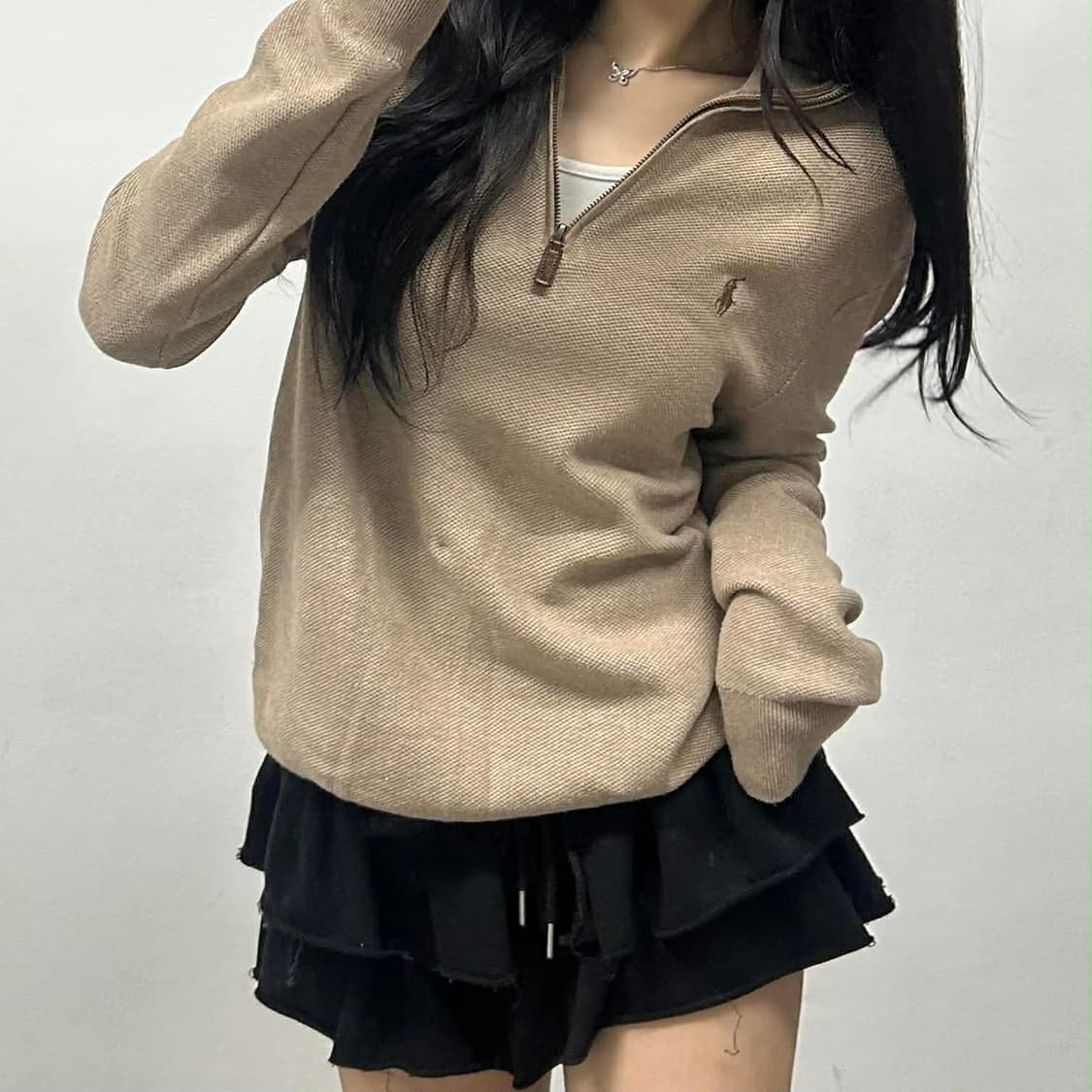 폴로 랄프로렌 베이지 핀터깔 하프 집업 코튼 니트(M) 상품이미지4