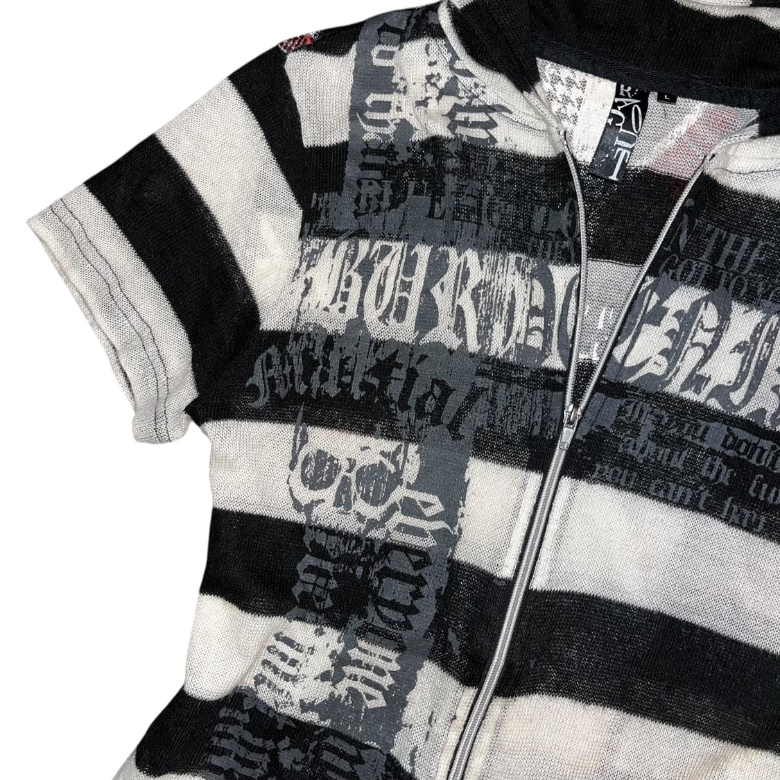 단가라 유니온잭 해골 프린팅 반팔니트후드집업 펑크y2k갸루 상품이미지2