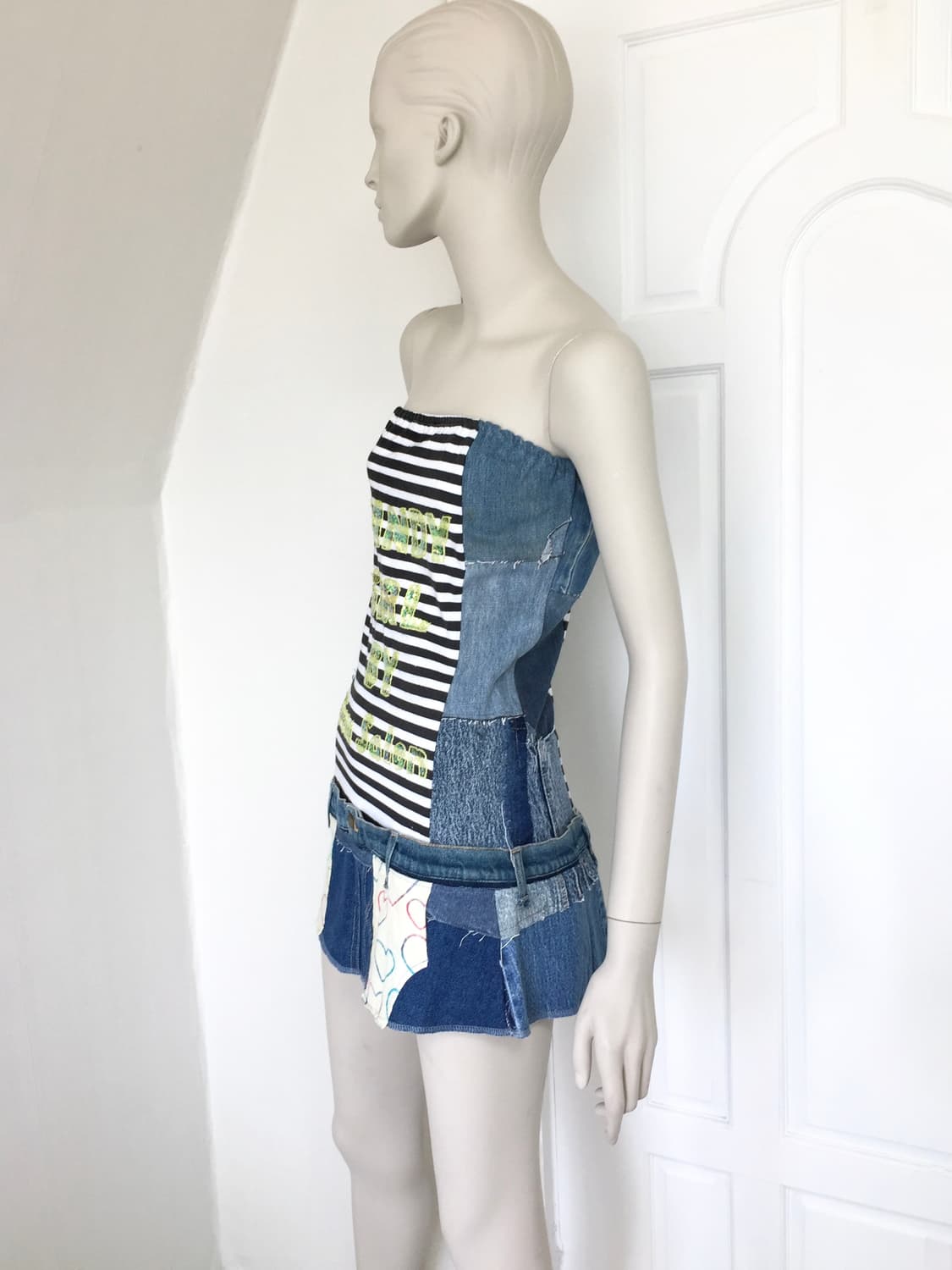 Rare Patchwork Denim Lettering Dress 상품이미지3