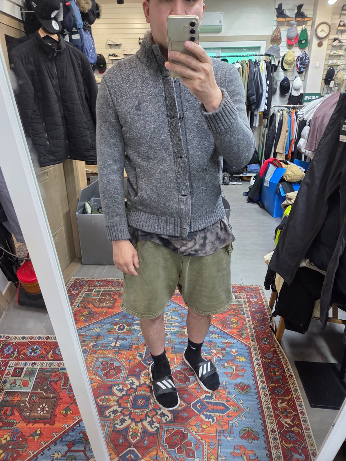 헤지스 탈착 토끼 퍼 울 방풍 니트 집업 가디건 m L 상품이미지8