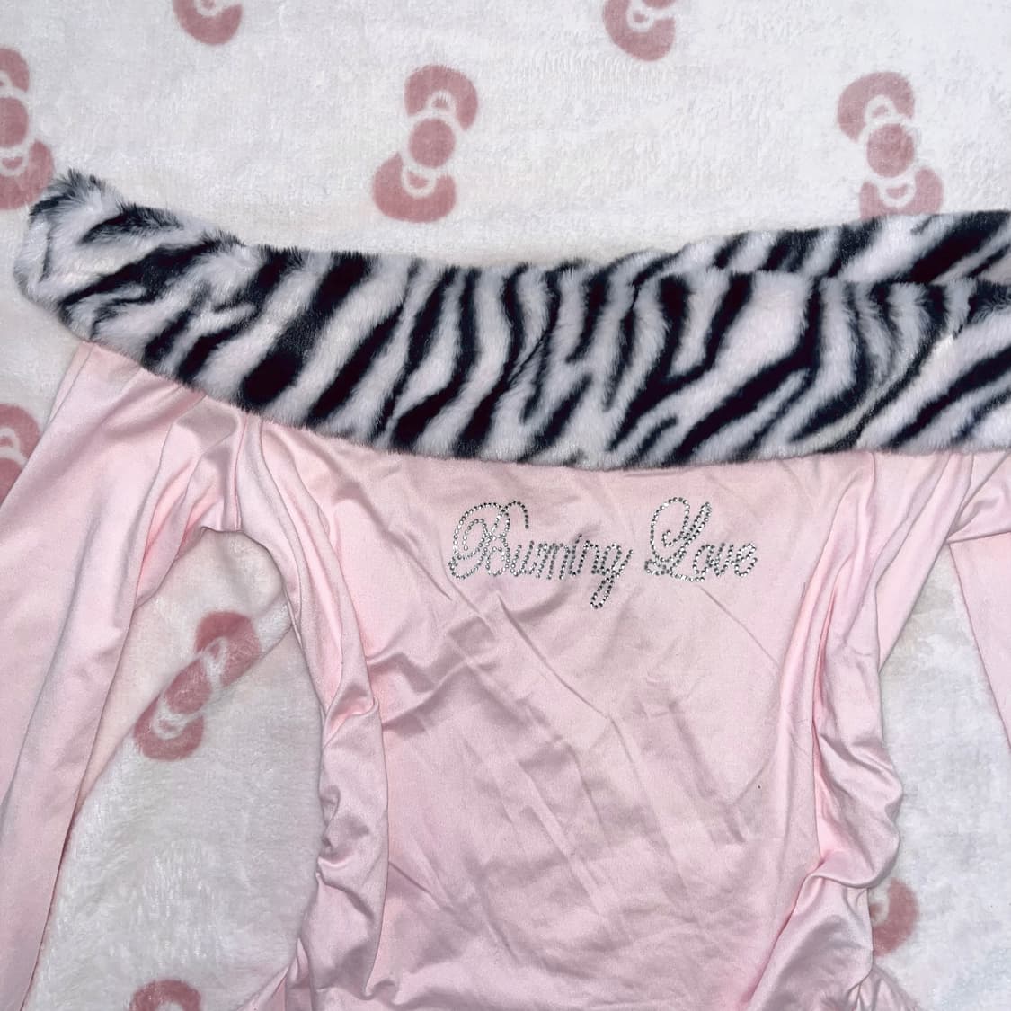 갸루 레오파드 호피 퍼 연핑크 오프숄더 상품이미지2